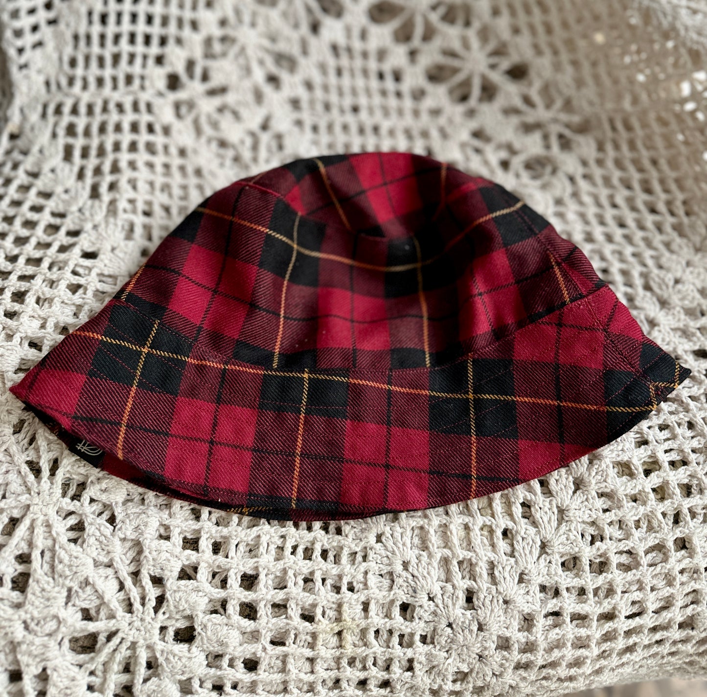 Red tartan hat