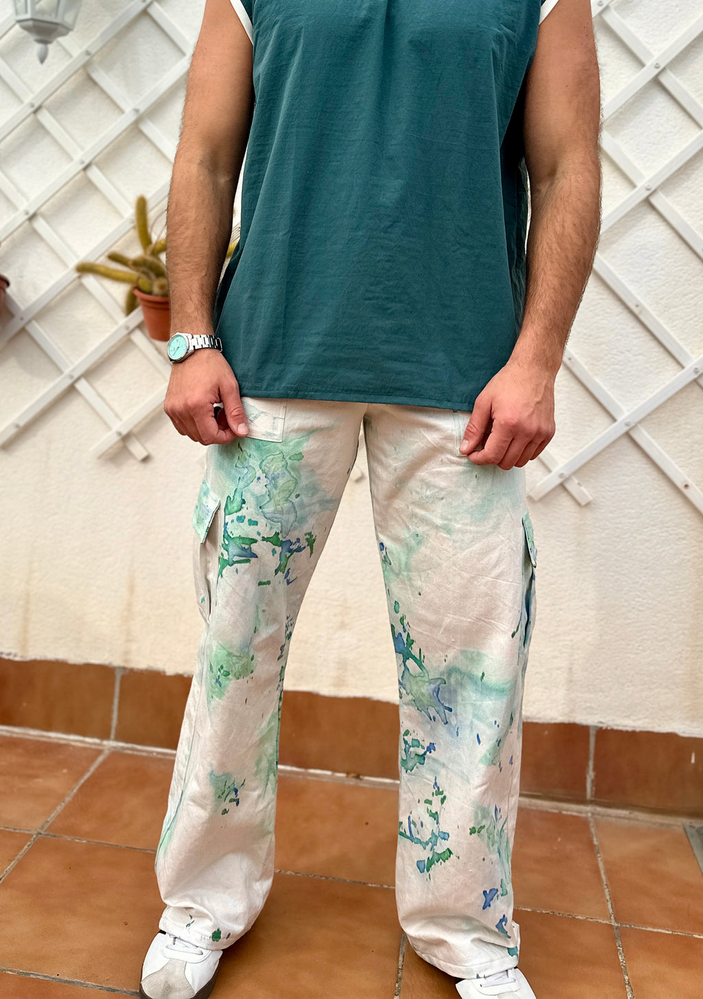 Ice dye cargo pants