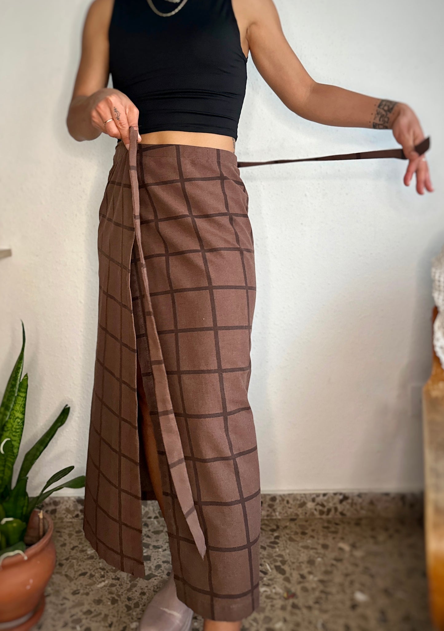 Brown maxi wrap skirt